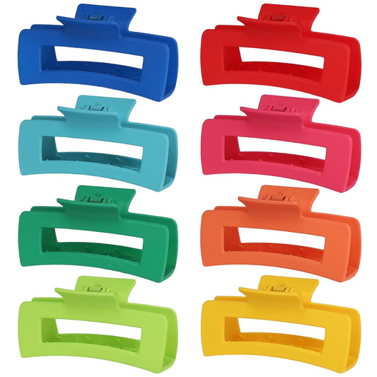 Dopamine 4.1 Inch Large Rectangle Big Hair Claw Clips - 8 Pcs, Non-Slip Acrylic Banana Jaw Clips for Thick Hair - Women & Girls
