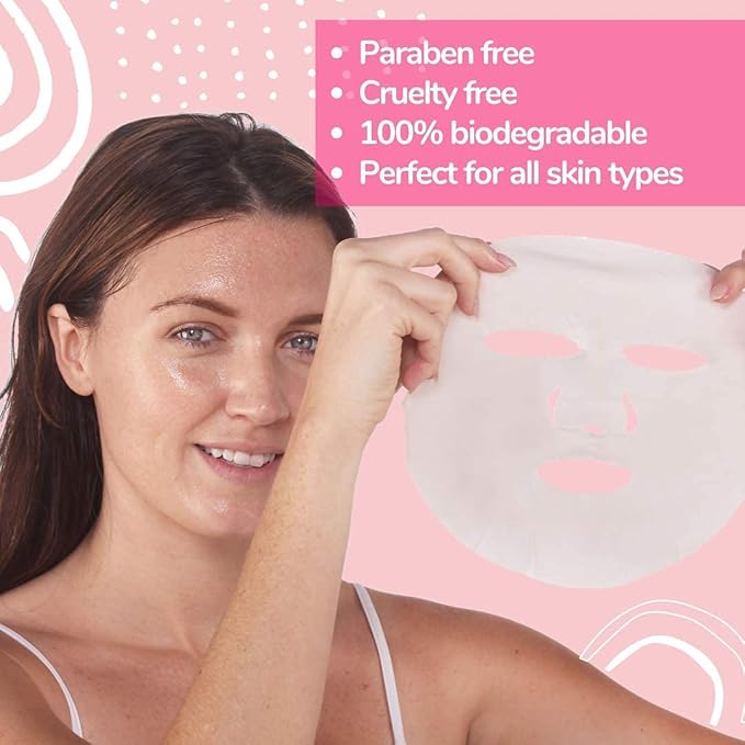 Beauty Restore Nourishing and Hydrating Lavender Face Mask with Hyaluronic Acid, Super Fruit Extracts, Allantoin & Adenosine, Cruelty Free, 5 Pack