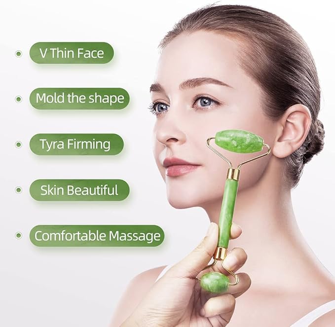 3-in-1 Natural Jade Roller and Gua Sha Set for Face and Eye Ice Roller Facial Cooling Massage Roller (White Ice Roller + Jade Roller + Gua Sha)