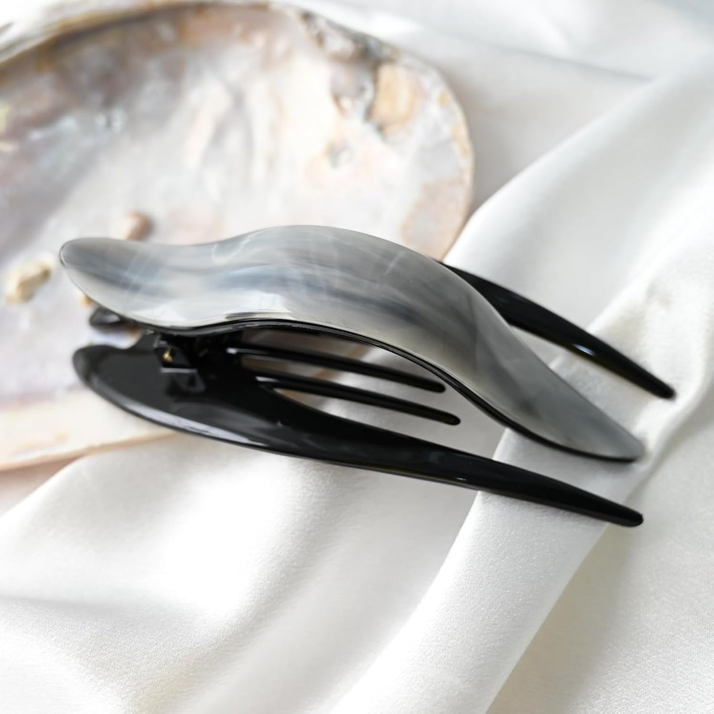 Handmade Celluloid French Design Tortoise Shell Barrettes Side-slide Opening Duck Luxury Fashion Accessories Hair Clip Claw for Women (slate grey)