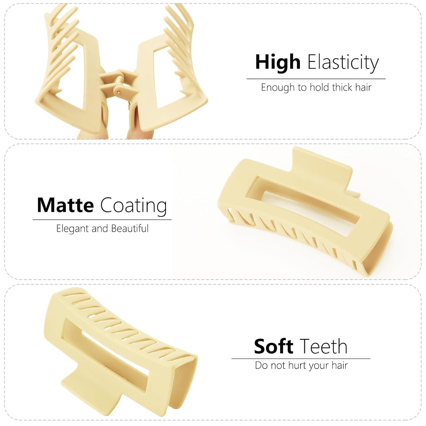 6 Pack Large Claw Clips for Women, Square & Flower Hair Clips for Thick Hair, Matte pink & purple Colors