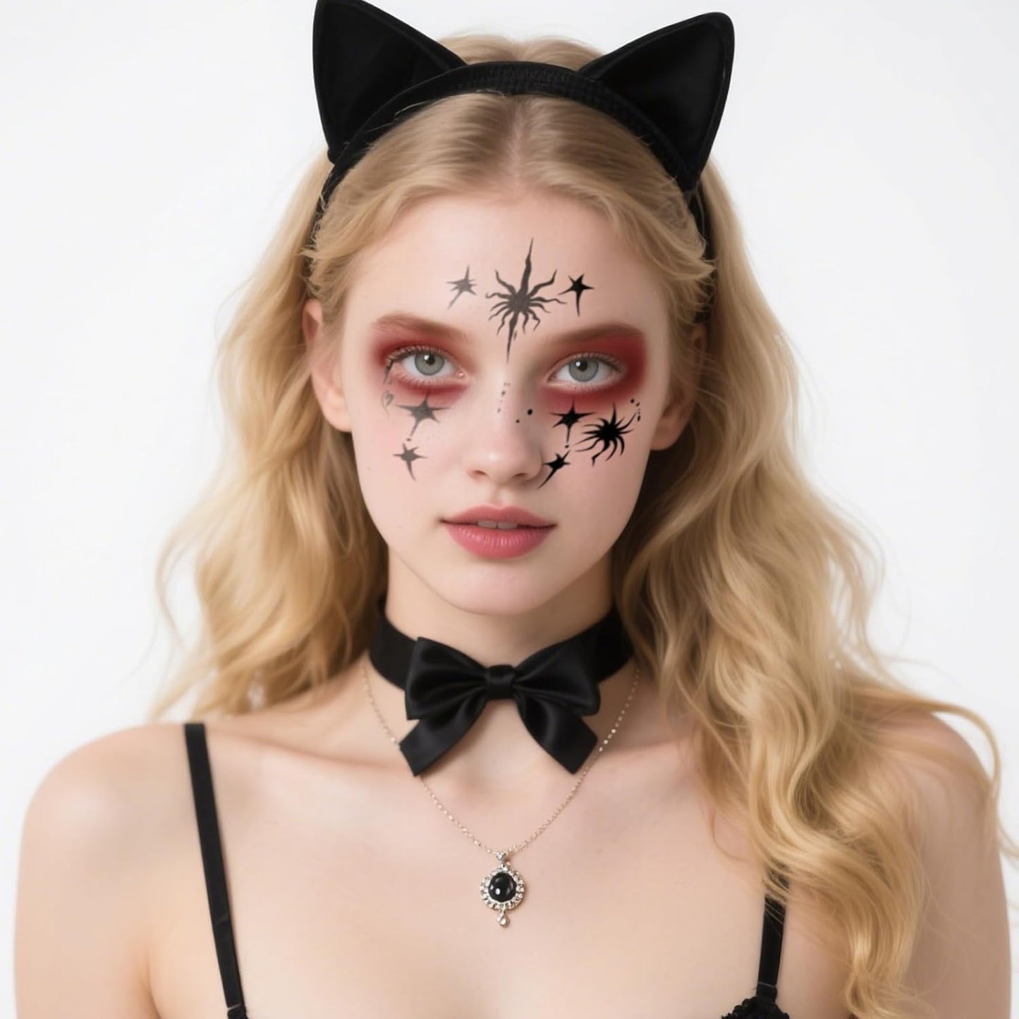 Halloween Face Tattoos, Tattoo Decals with Spider & Star Design,Temporary Makeup Tattoos Stickers, Temporary Face Tattoo Sticker Art for Halloween, Adults, Kids, Costume Parties 8Pcs