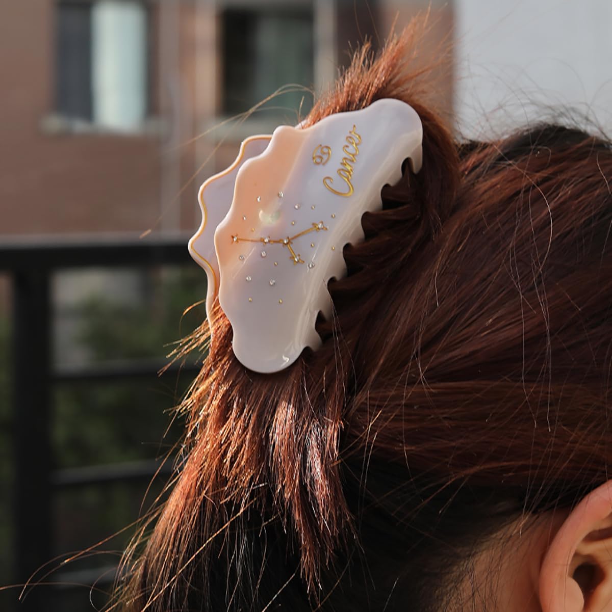 Fantasy Cancer Sign Hair Clips,Novelty Acetate Claw Clip,Zodiac Hair Clips for Women,Grey