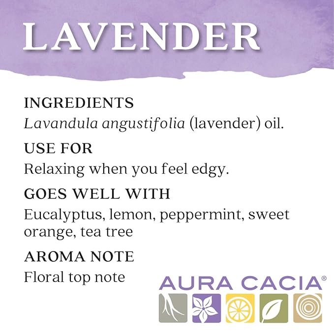 Aura Cacia 100% Pure Lavender Essential Oil, 0.5 fl. oz, Calm Relaxing Aroma, Therapeutic Grade, Ethically Sourced Lavender