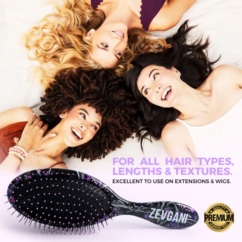 ZEVGANI Detangling Brush Ultra-Soft Bristles for Women & Kids Hair Detangler Smoothing Brush for Thick Curly Thin Long Short Wet or Dry Hair, MuddyGirl (Pink-Purple-Black)