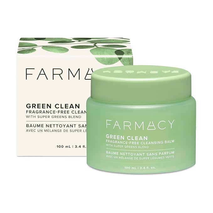 Farmacy Makeup Remover Cleansing Balm - Green Clean Waterproof Makeup Remover + Oil Based Cleanser - Newly Formulated Double Cleanser with Plant Based Waxes + Upcycled Moringa - Fragrance Free (100ml)