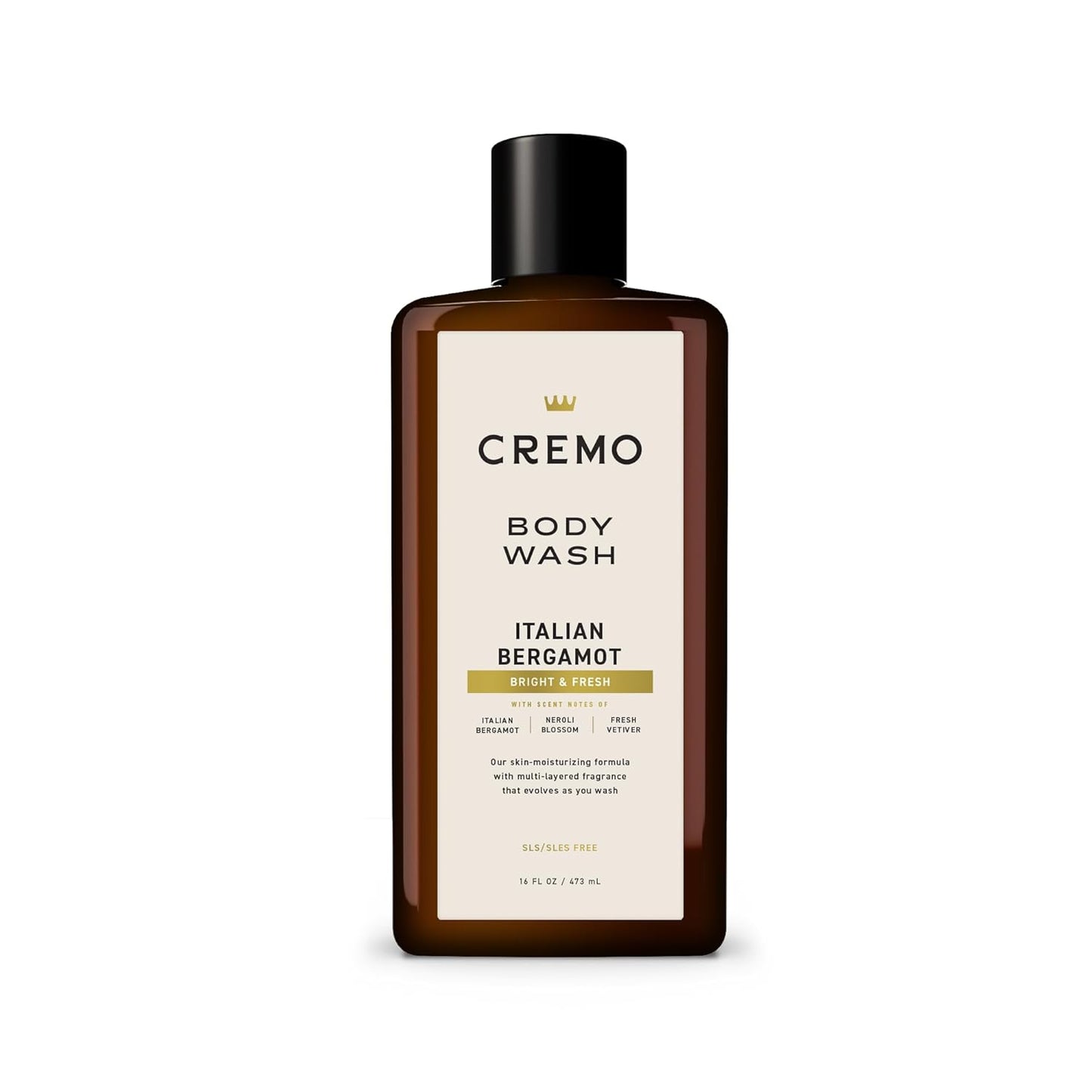 Cremo Body Wash Men, Notes of Italian Bergamot, Neroli Blossom, and Fresh Vetiver, Rich-Lathering Italian Bergamot, 16 Fl Oz