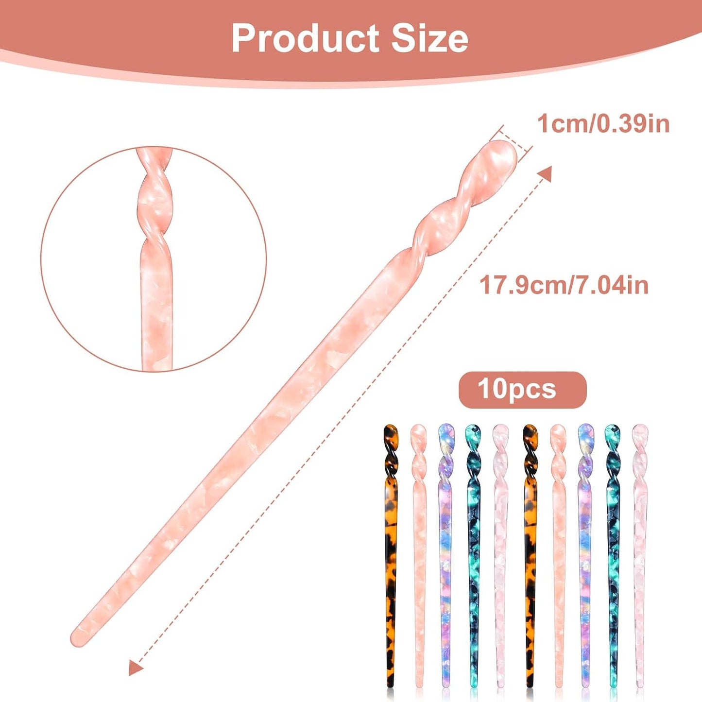 10 Pcs Acetate Tortoise Shell Hair Sticks 5 Styles Vintage Leopard Print Hair Pins Elegant Styling Hairs Chopsticks Chinese Retro Hairpins Disk Hairs Chopsticks Hairstyle Accessories for Women Girls