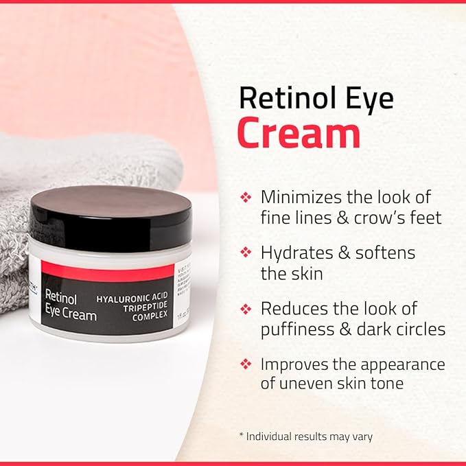 YEOUTH Retinol Eye Cream, Firming Under Eye Cream for Puffiness and Bags Under Eyes for Wrinkles and Dark Circles with Hyaluronic Acid and Tripeptides 1oz