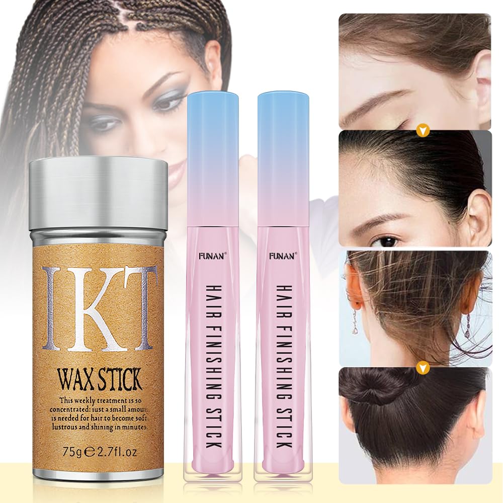 Hair Wax Stick Set for Flyaways, Slick Back Hair Finishing Tool Kit - Edge Brush Rat Tail Comb Set, Topsy Tail Tool - 10 Pcs