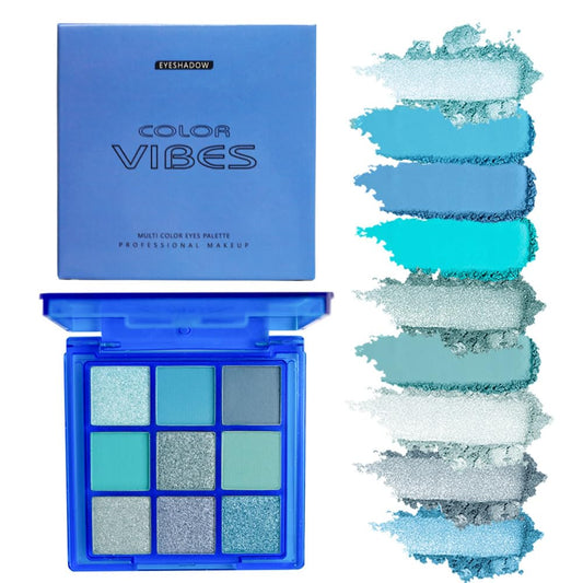 9 Colors Eyeshadow Palette - Blue Eyeshadow Theme, High Pigmented Blendable Matte & Glitter Shimmer Finishes, Long Lasting Eye Makeup for Christmas & Music Festivals(Blue)