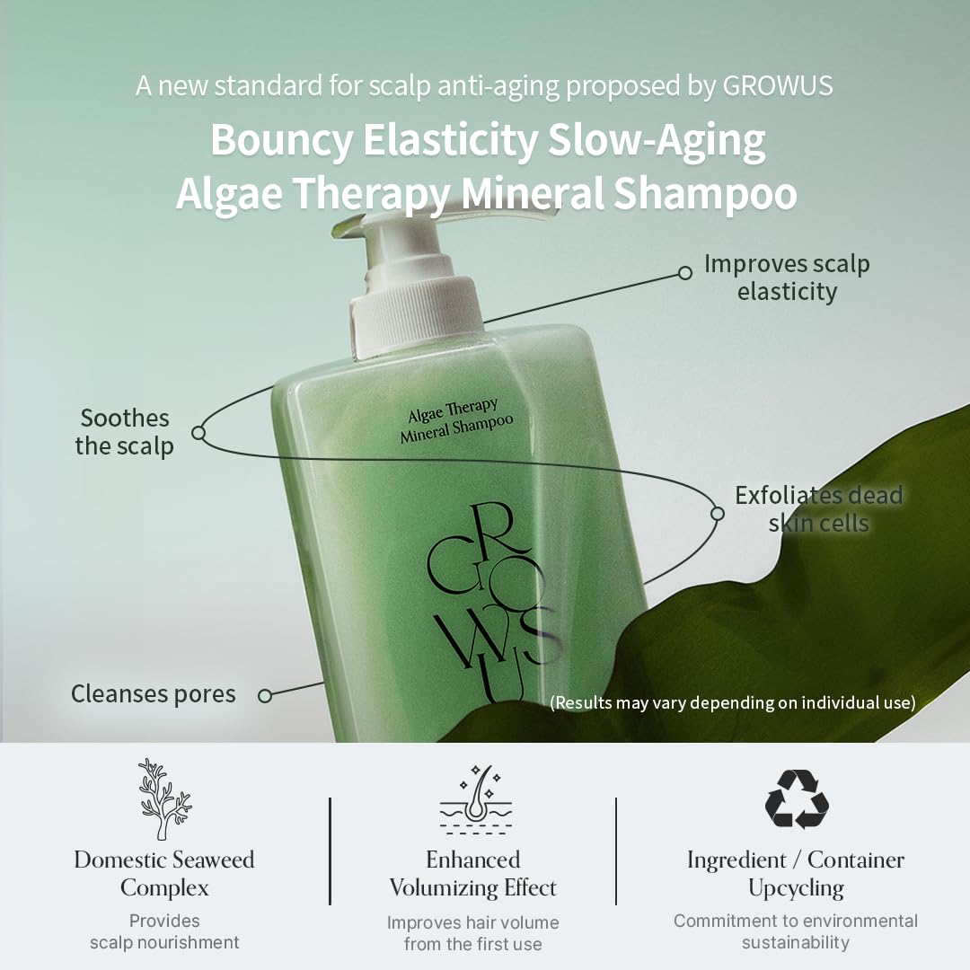 GROWUS Algae Therapy Mineral Shampoo with Seaweed Complex, Biotin, PDRN (16.9 Fl Oz / 500ml)