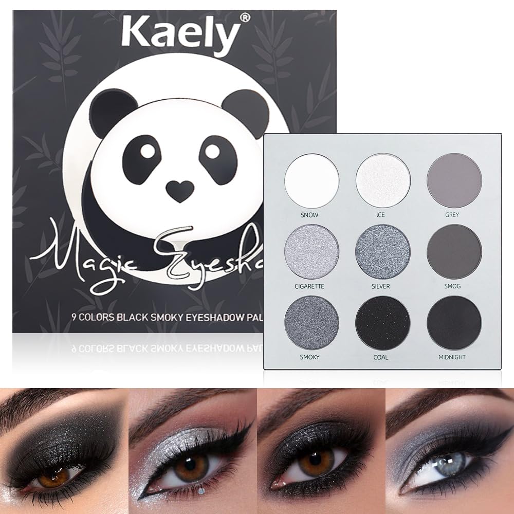 evpct 9 Colors Silver Gray Glitter Eyeshadow Palette, Black Smokey Grey and Silver White Sparkle Glitter Shimmer Shiny Eye Shadow Palette Makeup for older Women, Goth Gothic Highly Pigmented Eyeshadow