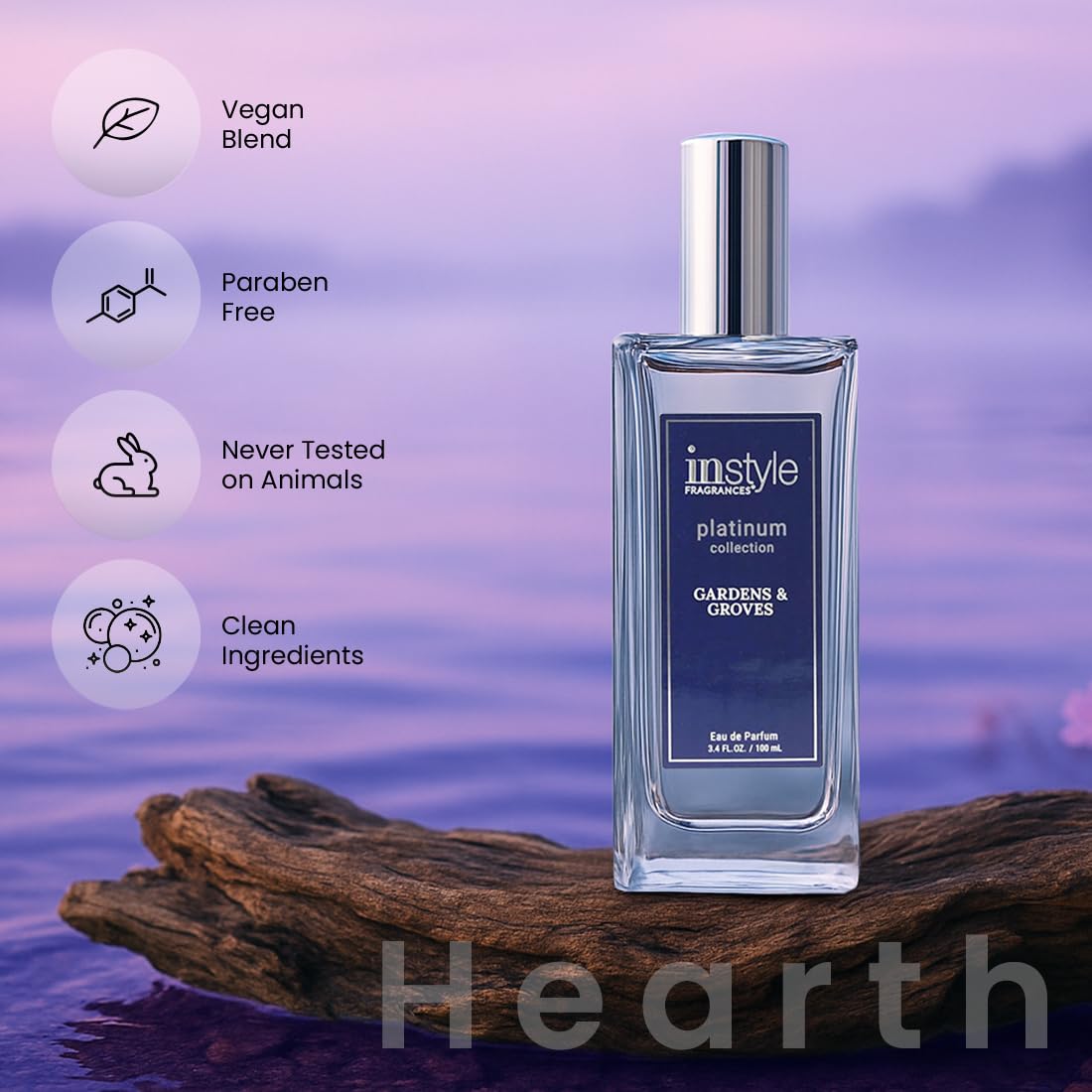 Instyle Fragrances Platinum Collection Gardens & Groves, Premium Women’s Eau de Parfum, CLEAN, Vegan, Paraben-Free, Never Tested on Animals, 3.4 Fluid Ounces
