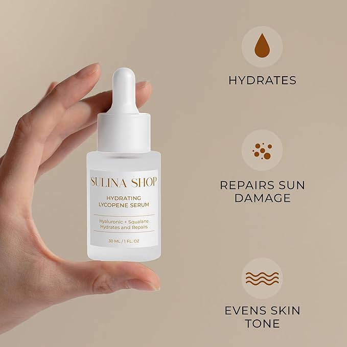 Hydrating Lycopene Tomato and Hyaluronic Acid Serum for Face and Neck, Olive Squalane and Moringa Skincare for Smooth Skin, Lightweight and Non-Greasy Formula for All Skin Types