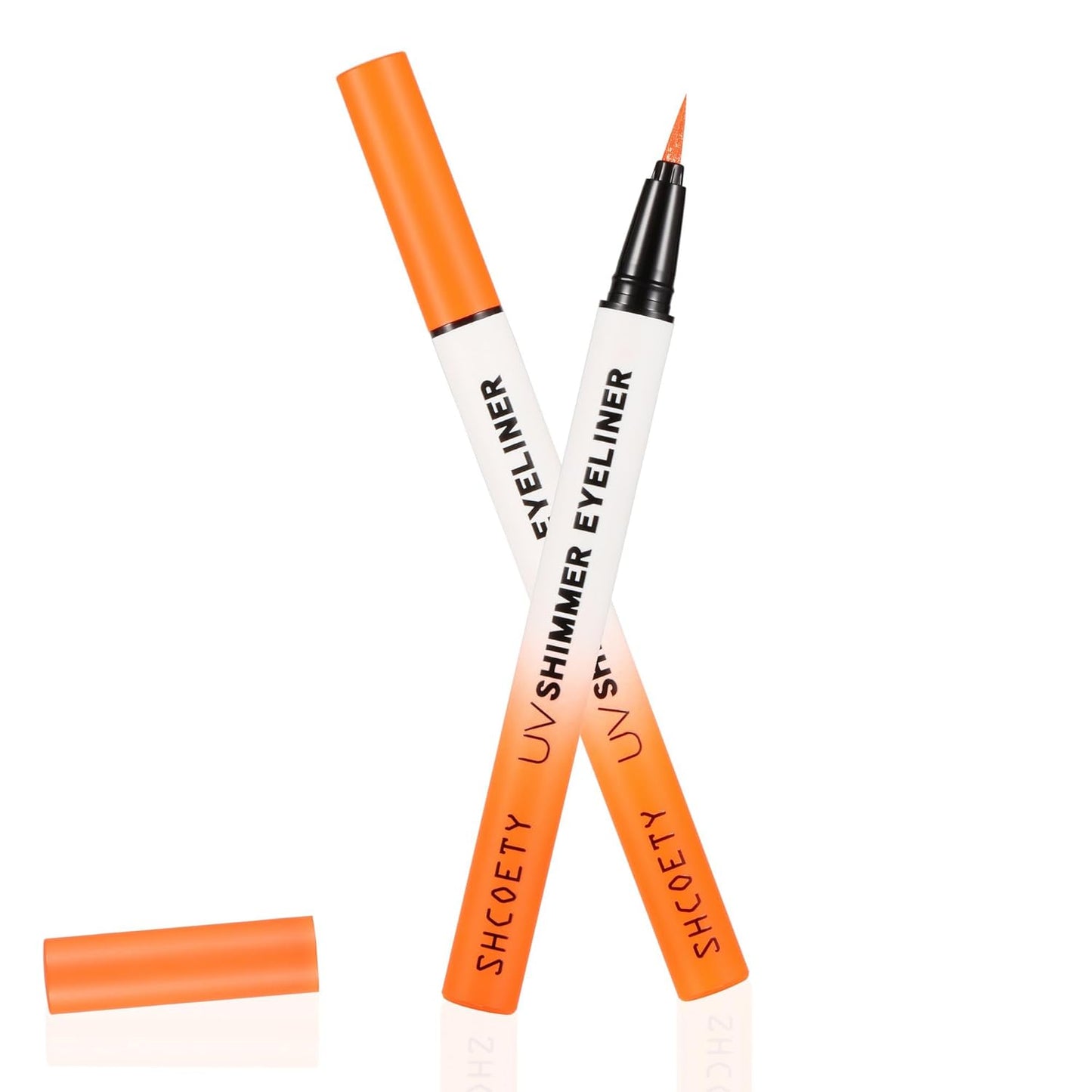 Metallic Neon Liquid Eyeliner, Glitter Neon Colored Eyeliners Pen, High Pigmented, Waterproof Smudge-Proof and Long-Lasting Metallic Eye Makeup for Halloween Christmas,Shimmer Orange