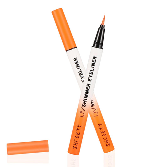 Metallic Neon Liquid Eyeliner, Glitter Neon Colored Eyeliners Pen, High Pigmented, Waterproof Smudge-Proof and Long-Lasting Metallic Eye Makeup for Halloween Christmas,Shimmer Orange