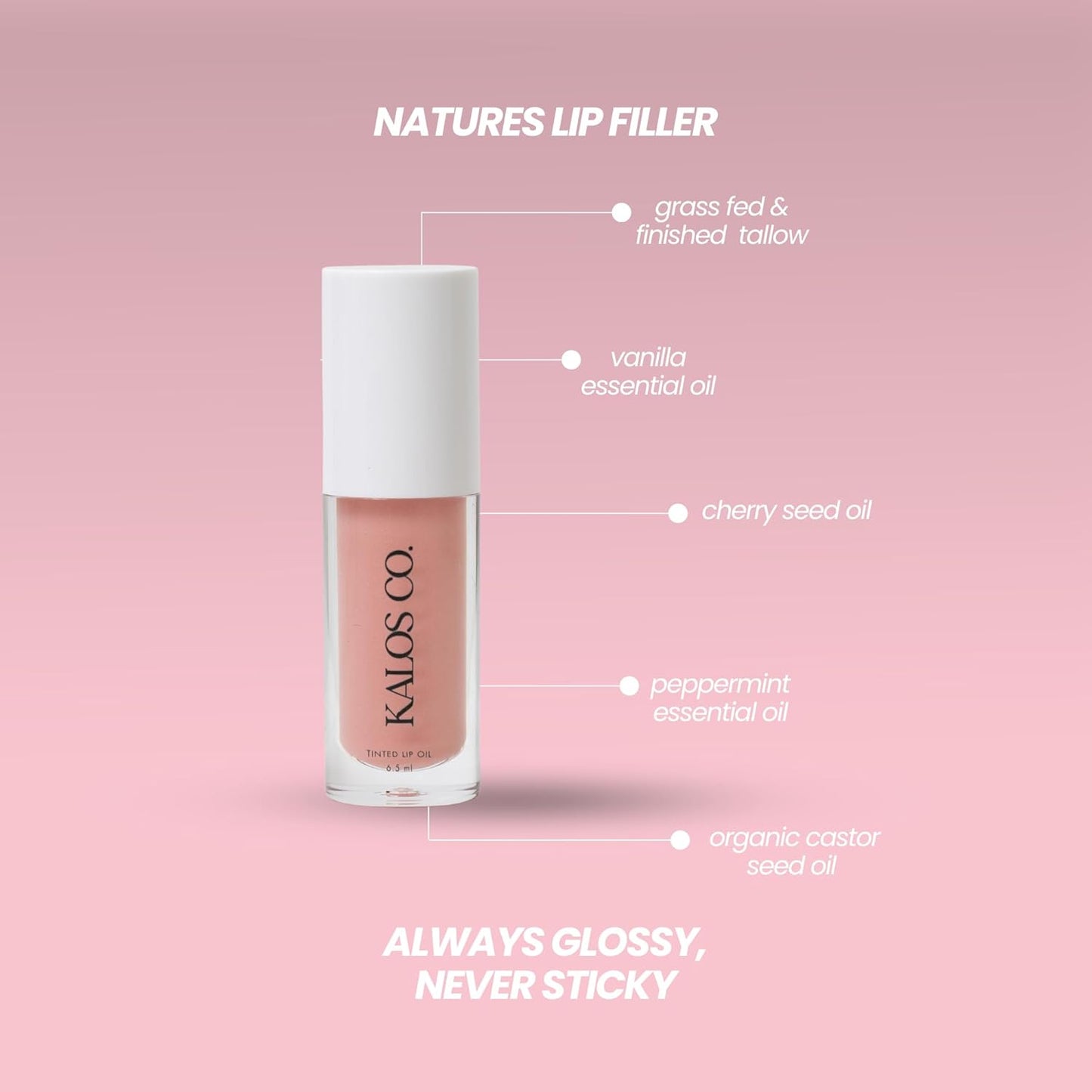 Tinted Lip Oil with Tallow & Lanolin – Hydrating Balm-Gloss Hybrid with Cherry Seed Oil & Castor Oil – Natural Mineral Pigments, Nourishing Moisture, Non-Sticky Shine (5 Shades) (Blossom)