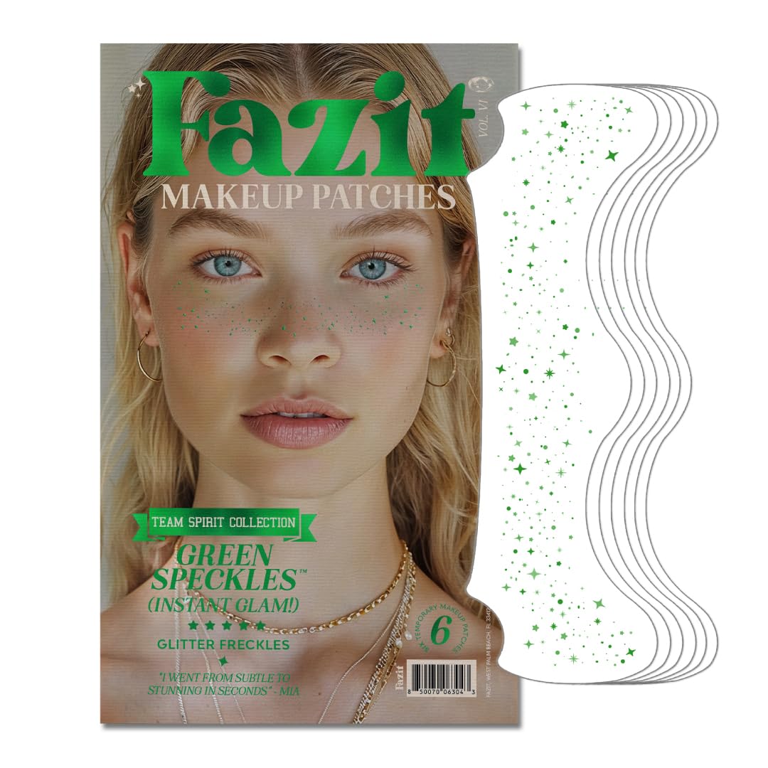 Fazit Makeup Patches - Face Makeup Patches - Beauty Face Makeup - Green Speckles - Waterproof Green Speckles - Temporary Face Green Speckles for Women - 6 Count