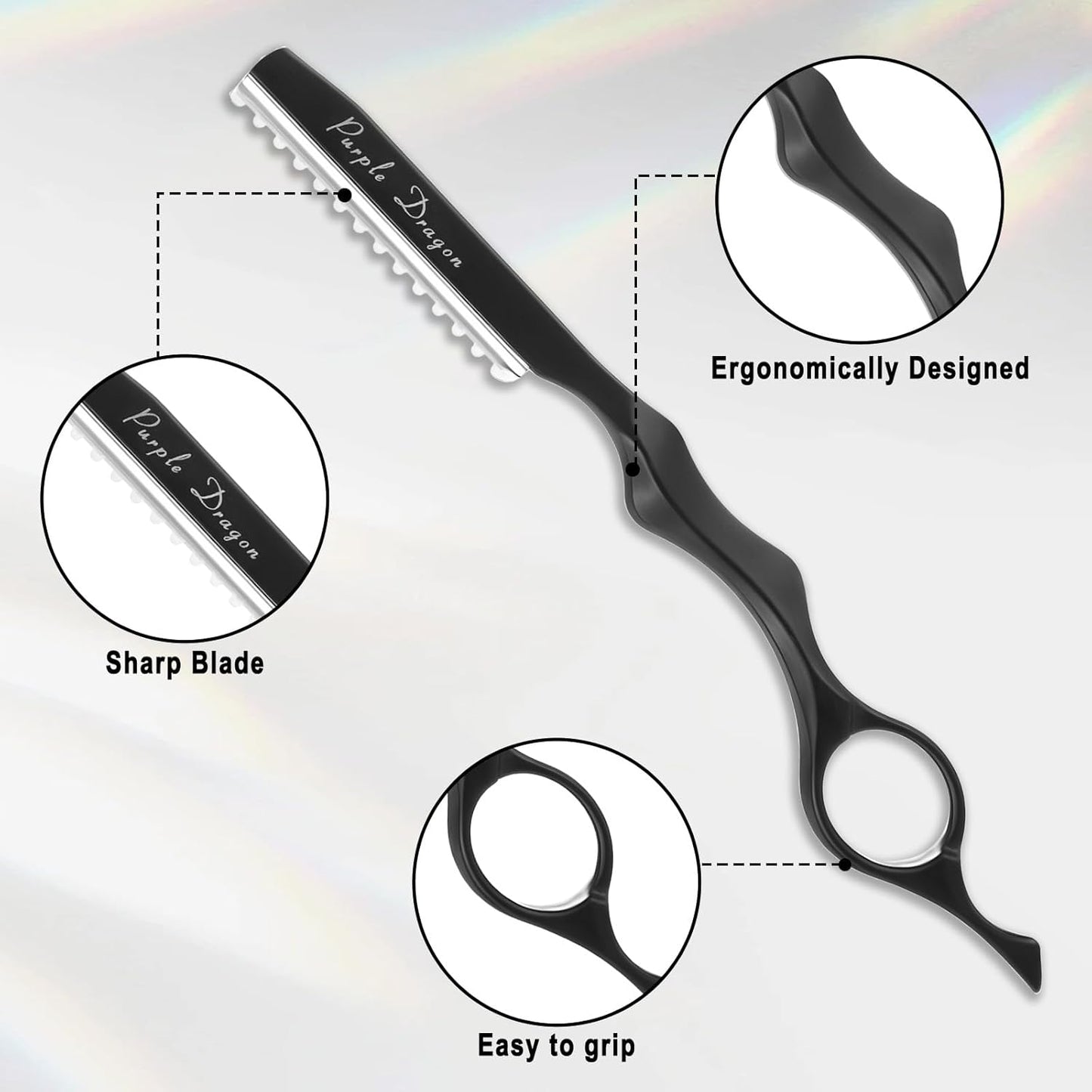 Hair Razors For Cutting Hair 7" Mental Thinning Styling Razors with 10 PCS Sharp Stainless Steel Blades Professional Hair Styling Tool for Salon and Home (Black)