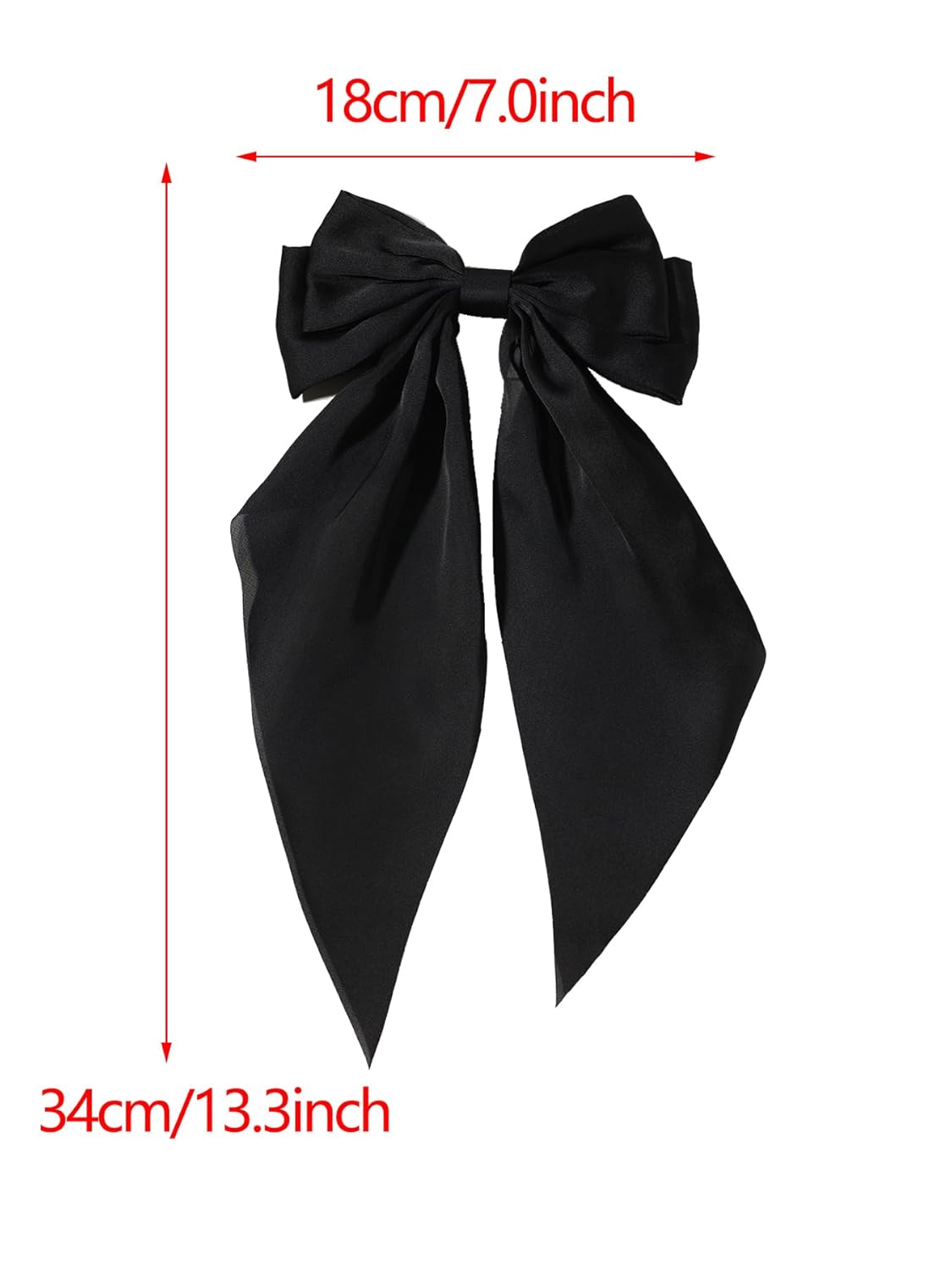 Furling Pompoms Red Hair Bow,Black Satin Bows for Hair,Long Tail Hair Bow Barrette Clips