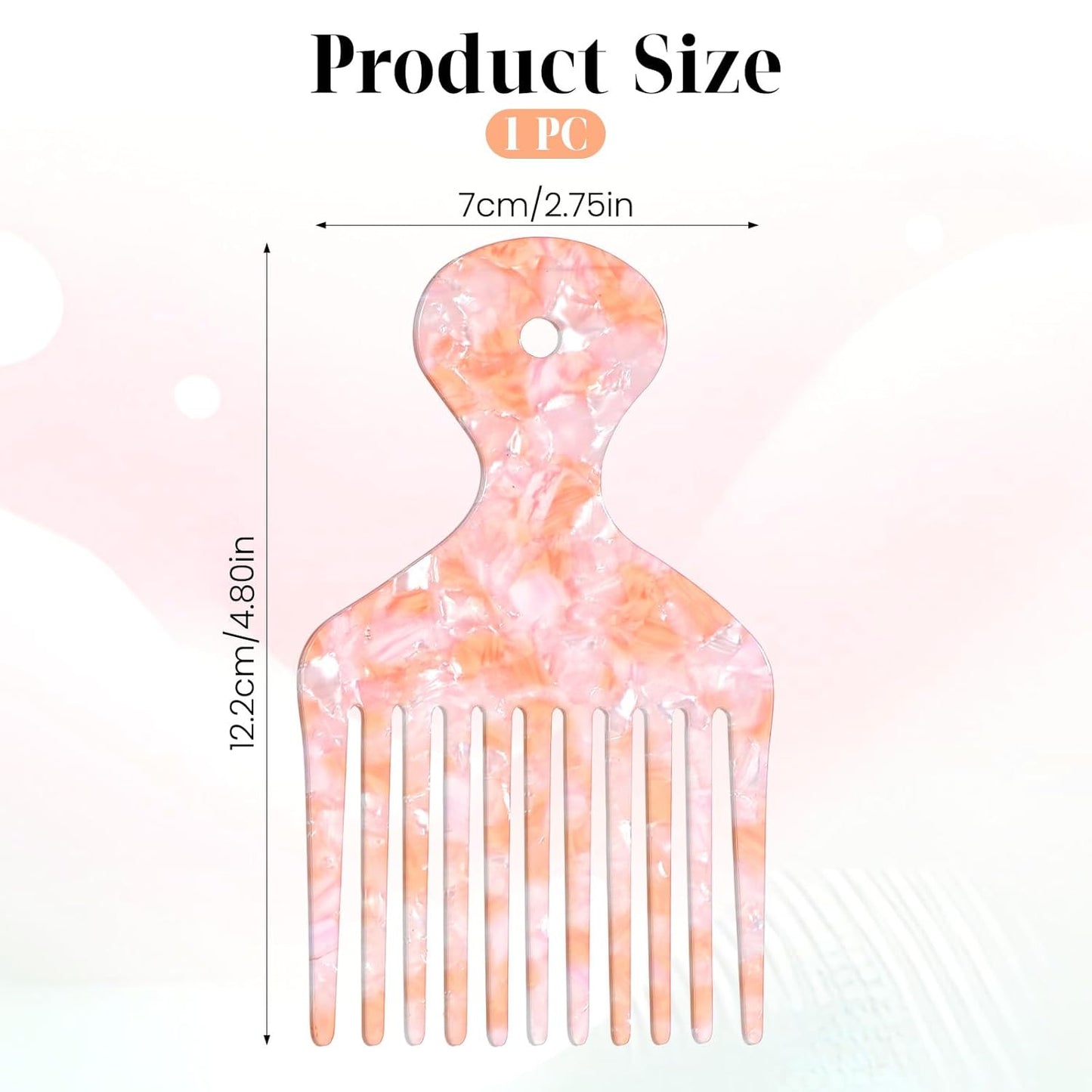 Wide Tooth Hair Pick Comb for Curly Hair Hairs Picks for Women Pink Long Tooth Hairs Comb for Long Thick Curly Detangling Lifting Combs for Anti Static HairStyling Tool Women Men, 4.8 Inches