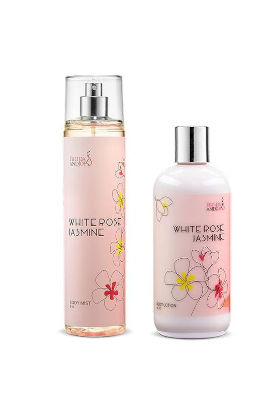 Home Spa Gift 10oz Deep Moisturizing Fragrance Body Lotion & 8 oz. Fine Fragrance Body Mist Set Luxury Self-Care Combo for Women & Girls (White Rose Jasmine) Mother’s Day Gift for Mom