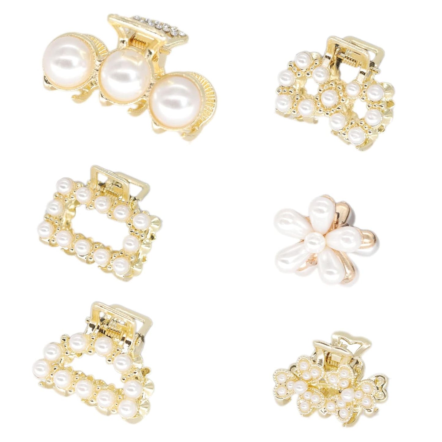 6PCS Sweet Mini Meatl Claw Clip With Pearl, Barrettes Claw Crab Hairpins Styling Fashion Hair Accessories for Women Girl