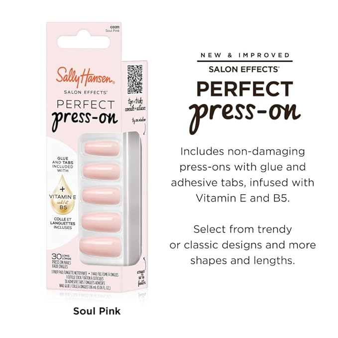 Sally Hansen Instant Cuticle Remover & Salon Effects Soul Pink Press On Nails Kit - 15 Second Cuticle Remover with Aloe & 30 Nail Designs with Nail Glue