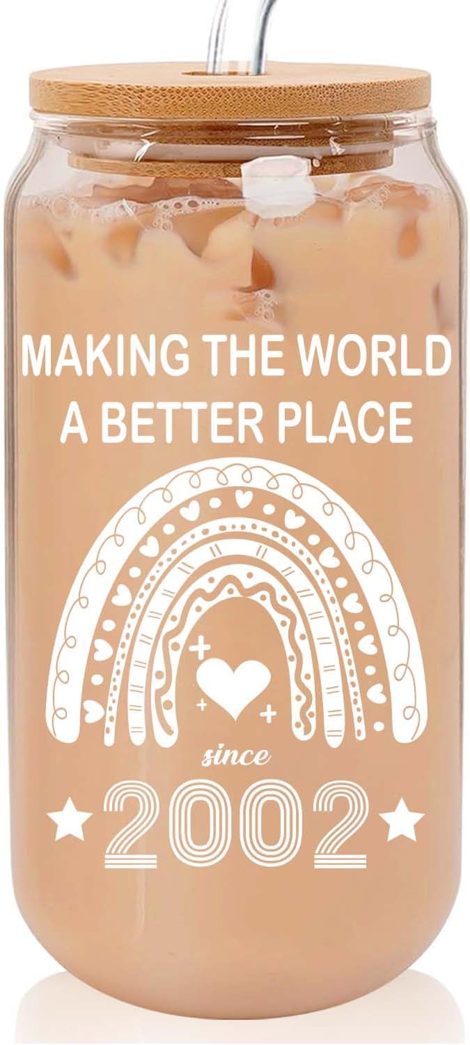 23rd Birthday Gifts for Women 23rd Birthday Decorations for Her 23 Year Old Birthday Cups Gift Ideas 2002 Birthday Present Gifts for 23 Year Old Woman Cute 16oz Can Glass