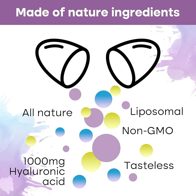 Liposomal Hyaluronic Acid 1000mg, High BioavailabilityHyaluronic Acid Capsules, Dietary Supplement Support Skin and Joint Lubrication, 60 Capsules