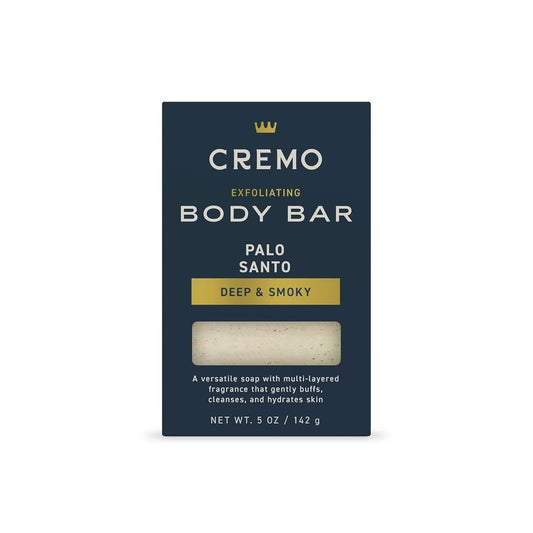 Cremo Exfoliating Body Bar for Men, Palo Santo Scent, Multi-Layered Fragrance That Buffs, Cleanses and Hydrates Skin, 5oz