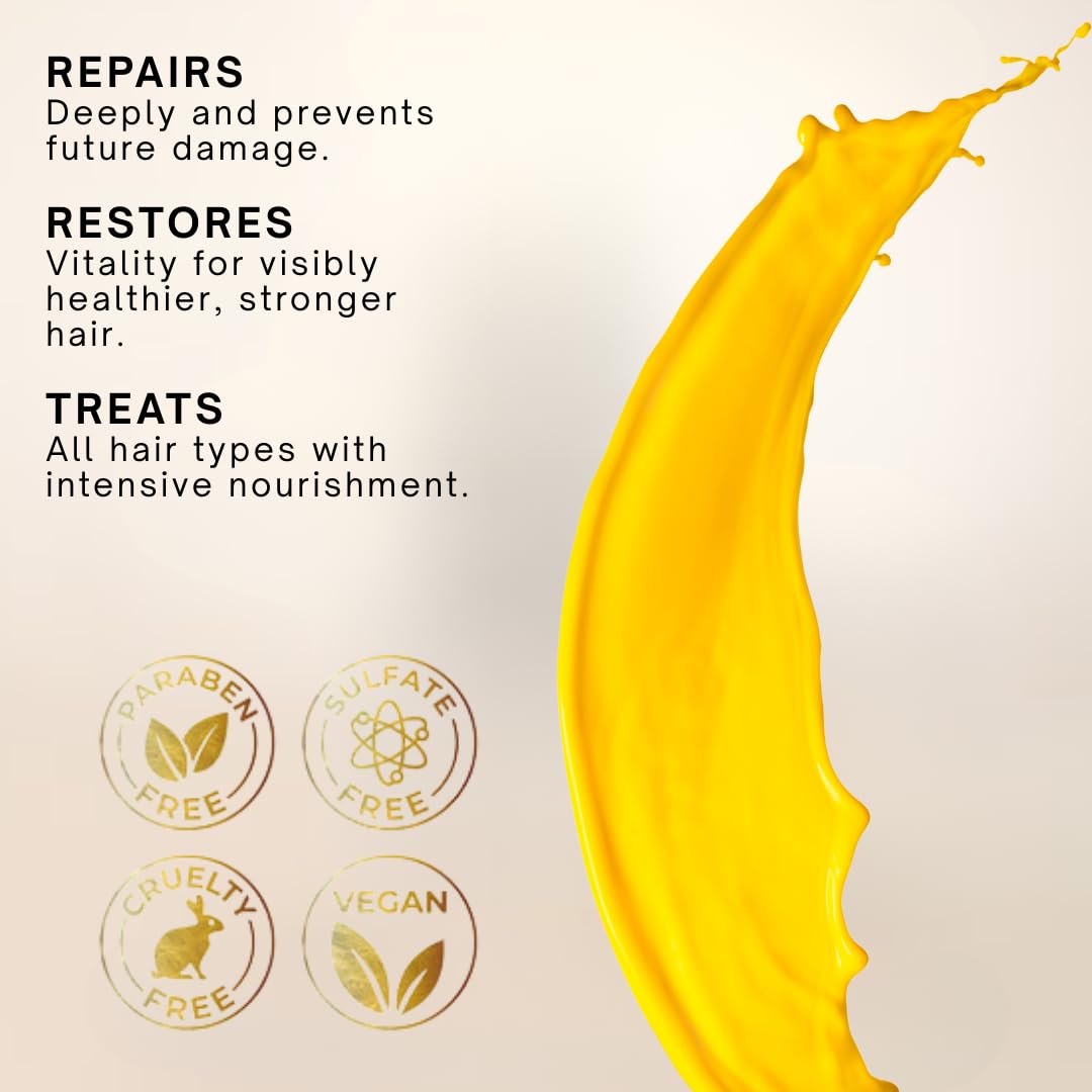 Gold hair mask, treatment deep conditioner for dry damaged hair, enriched with products natural keratin,collagen,argan oil, macadamia & rice protein, repairing hair mask of 16Oz.