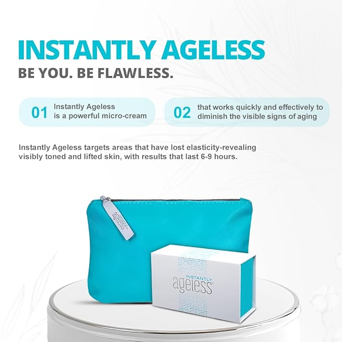 Instantly Ageless - Instant Face Lift Cream - Skin Care for Anti Aging face cream - Instant Under Eye Bags Remover - Facelift in a Box of 25 Vials with Makeup Bag