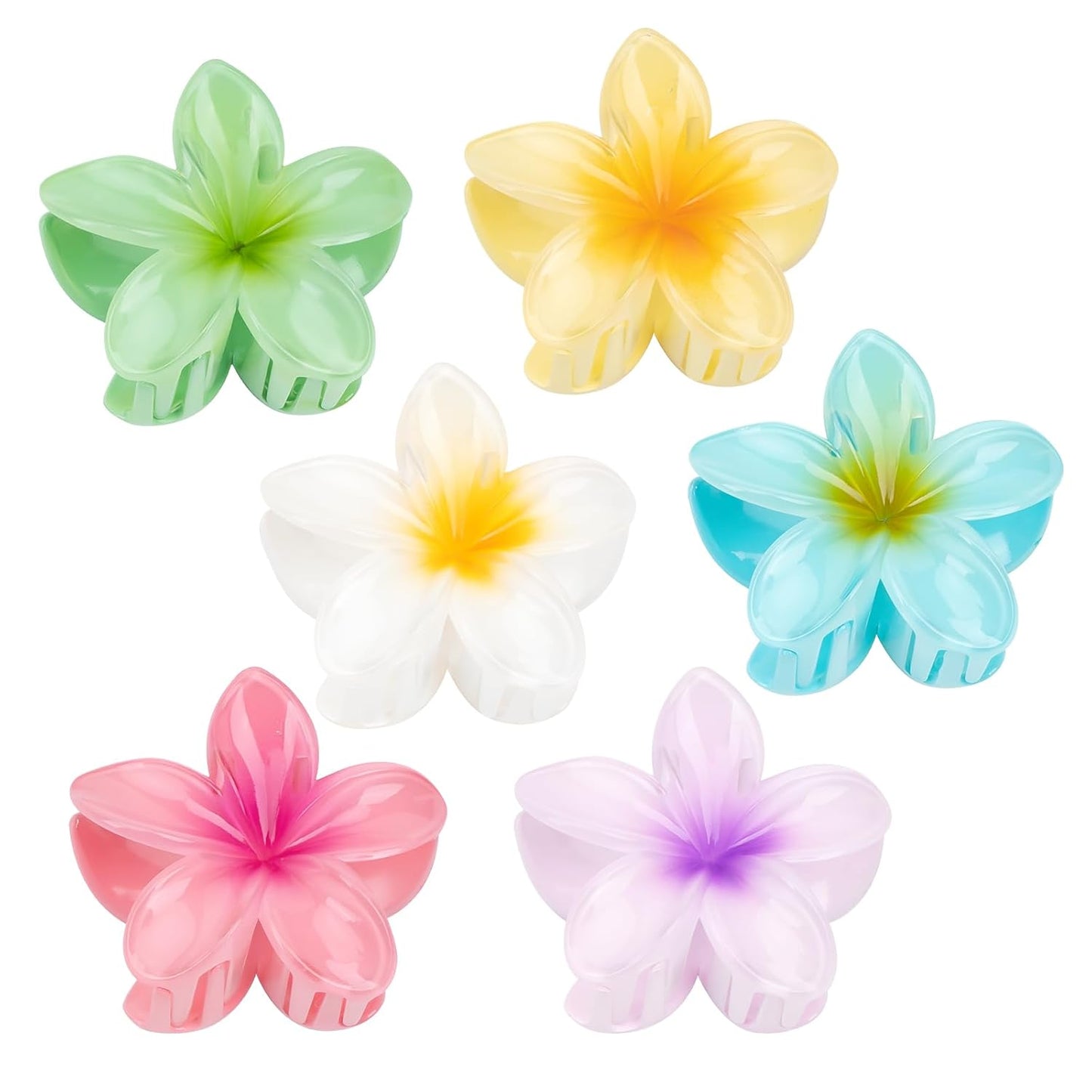 Hawaiian Flower Hair Claw Clip for Women 6 PCS Plumeria Flower Hair Clips for Thick Thin Hair Hawaii Hair Accessories - Glossy 1