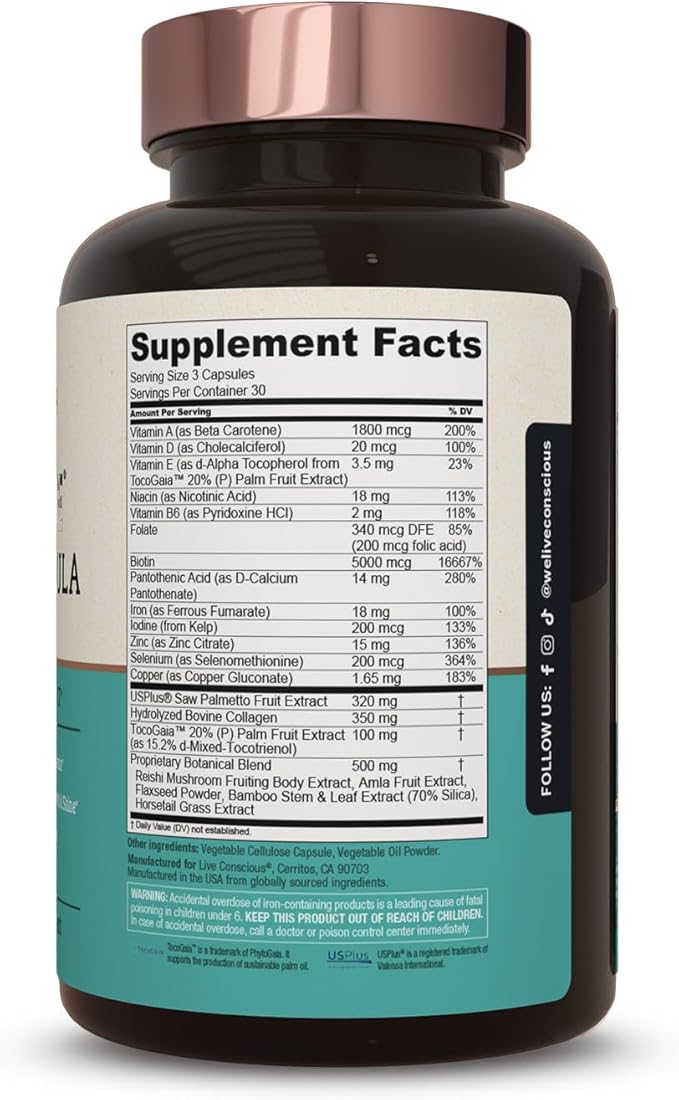 Hair La Vie Live Conscious Clinical Formula Hair Growth Vitamins for Women and Men w/Biotin 5000mcg, Collagen & Saw Palmetto (Pack of 1)