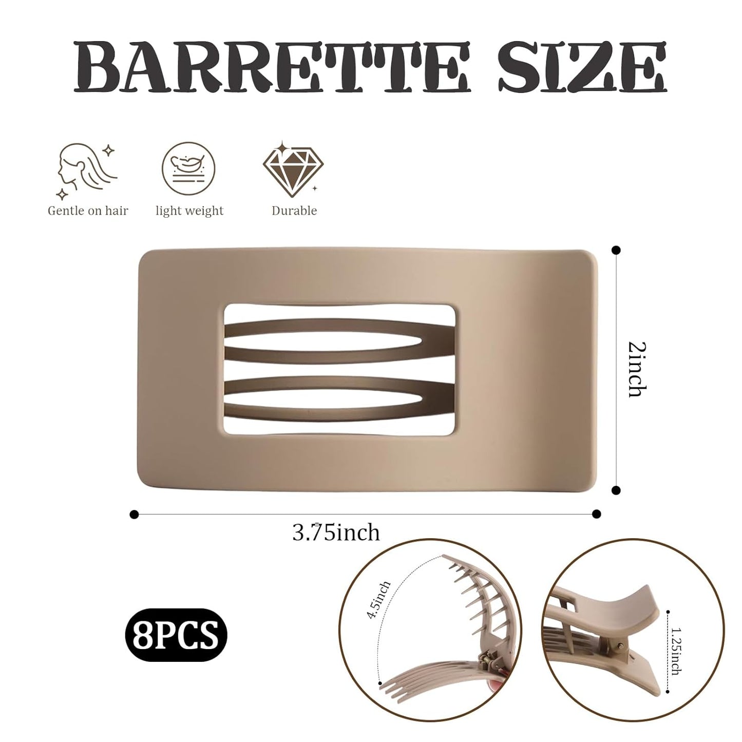 8 PCS French Flat Hair Clips for Women Girls,Matte Lay Flat Claw Clips, Large No-Slip Claw clips for Thick & Thin Hair, Strong Hold Styling Barrettes Accessories for Daily Styling