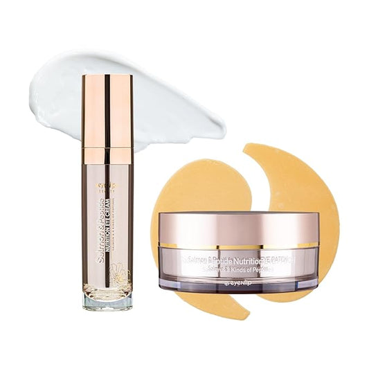 Salmon Peptide Eye Care Duo – Cooling Hydrogel Patches & Nourishing Eye Cream for Refreshed, Hydrated Eyes – Korean Skincare