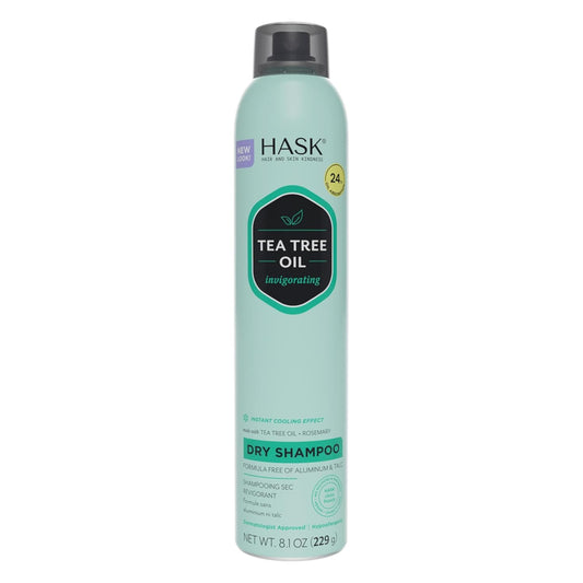 HASK Tea Tree Invigorating Dry Shampoo for Oily, Itchy Scalps – Absorbs Oil, Rebalances Scalp, Hypoallergenic, No Sulfates or Parabens, Cruelty-Free – 8.1oz
