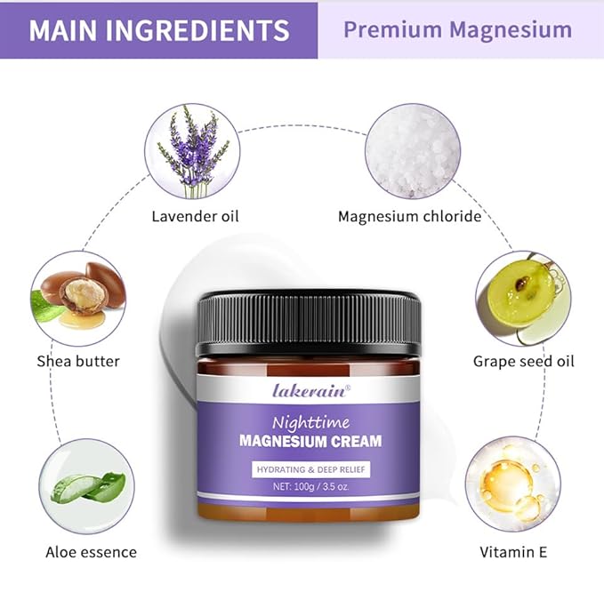 2 Pcs Magnesium Cream for Sleep, Relief Revitalizes Skin Deep Hydration Care Nighttime Magnesium Cream.