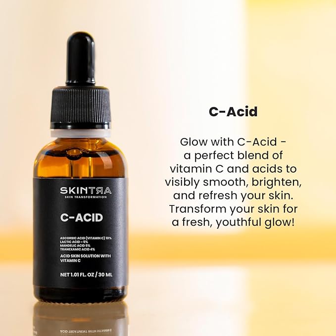 C-Acid Vitamin C & AHA Face Serum – Advanced Exfoliating and Brightening Treatment – Designed for Night Use with Lightweight Finish – 10% AHA Blend – 30 ml/Net 1.01 Fl. Oz