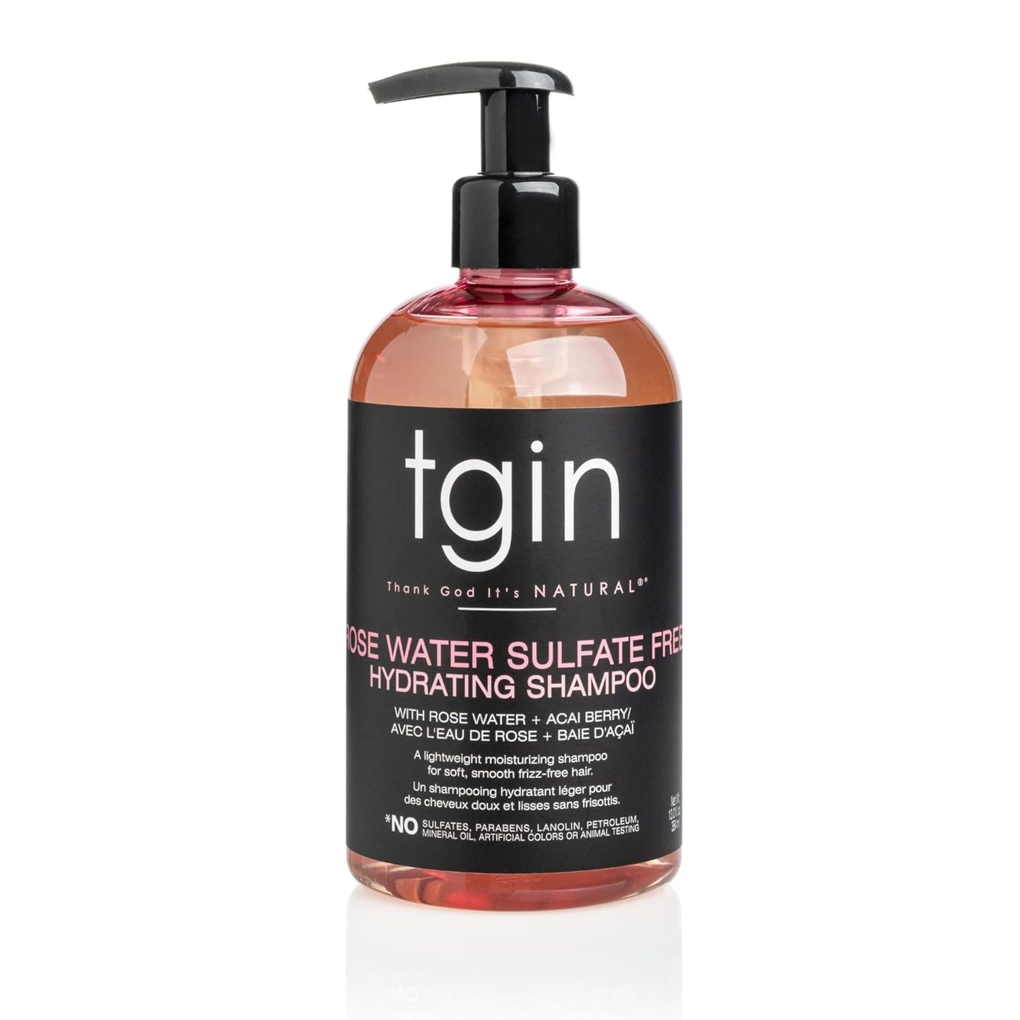 Thank God It's Natural tgin Rose Water Sulfate-Free Hydrating Shampoo for Curly, Coily and Wavy Hair, with Rose Water and Acai Berry, Moisturizes Low Porosity Hair, 13 oz