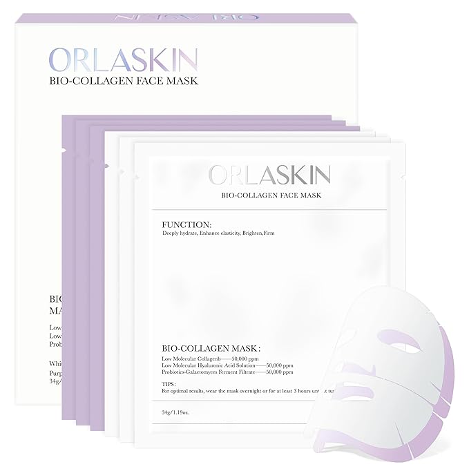 Deep Bio-Collagen Real Mask 34g*6ea, Facial Hydrogel Masks with Low Molecular Weight Collagen, Hydrating Overnight Mask for Moisturizing, Pore Minimizing, Firming, Elasticity, Wrinkle, Easily Absorbed
