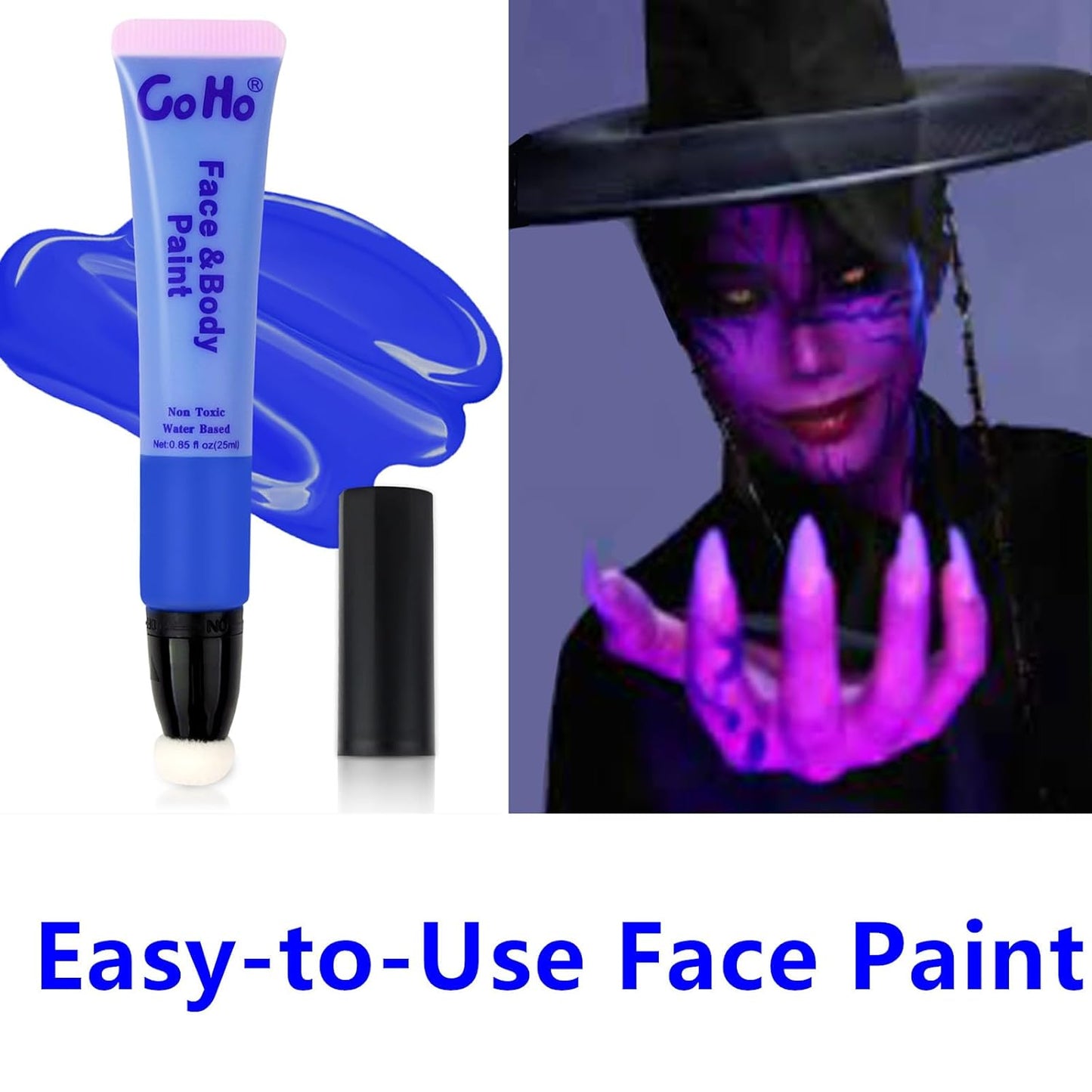 Go Ho Royal Blue Face Paint Washable,Water Based Cream Blue Face Body Paint,Halloween Cosplay SFX Smurf Mystique Avatar Clown Makeup,Highly Pigmented,Smooth and Safe for Skin