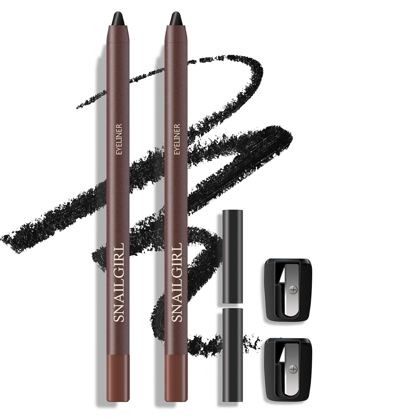 KYDA 2 Pcs Black Gel Eyeliner Pencil, Smooth Creamy Matte Gel Eyeliner with Sharpener, Multi-Use Sharpenable Eye Liner, Lasting Waterproof Smudge Proof, High Pigmented Waterline Eyes Makeup Pen