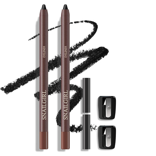 KYDA 2 Pcs Black Gel Eyeliner Pencil, Smooth Creamy Matte Gel Eyeliner with Sharpener, Multi-Use Sharpenable Eye Liner, Lasting Waterproof Smudge Proof, High Pigmented Waterline Eyes Makeup Pen