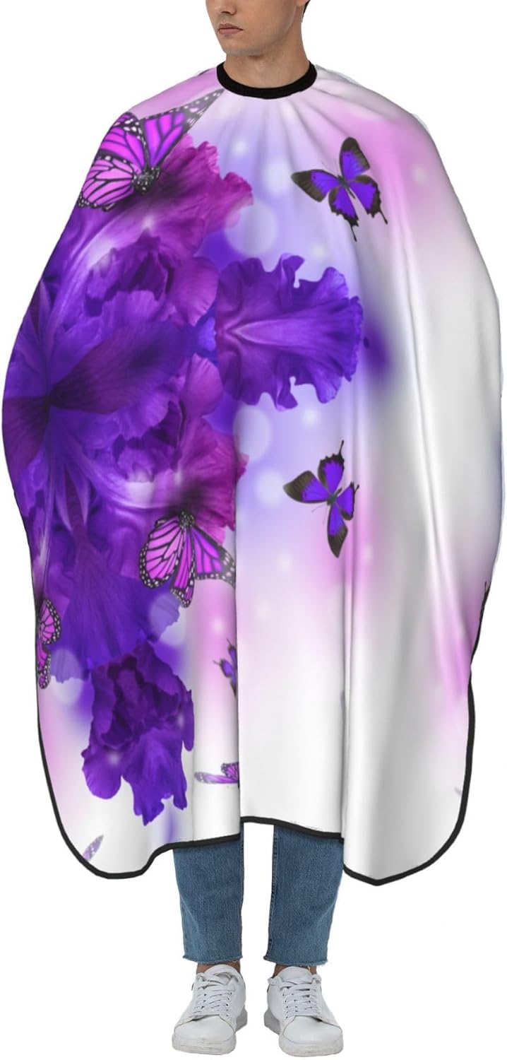 Professional Salon Cape Butterfly Purple Flowers Dyeing Salon Apron Lightweight Hair Styling Cape Haircut Gown Haircut Tools, 55x66 Inch