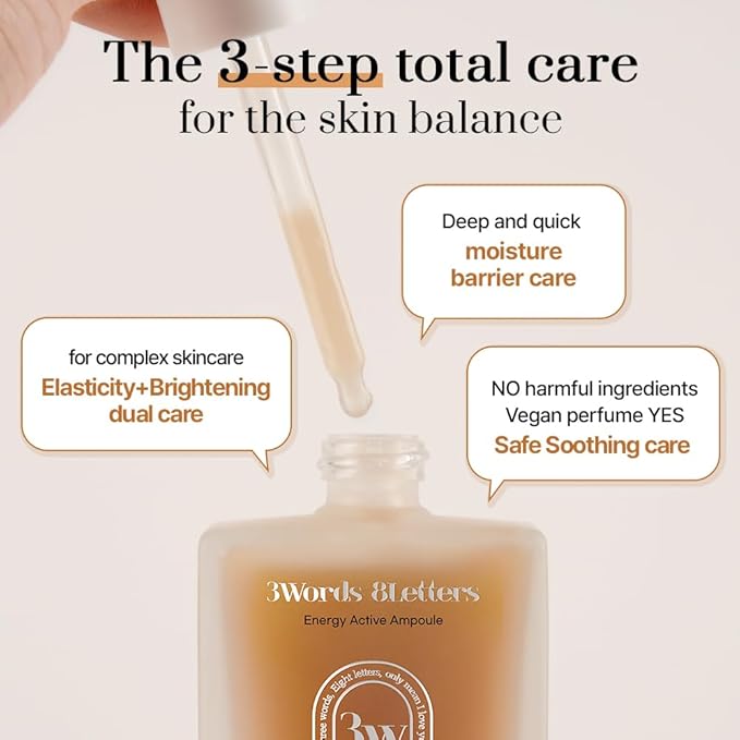 [3W8L] Energy Active Serum 1.69 fl oz | Vegan Face Ampoule For All Skin Types | Soothing & Moisturizing Face Serum | Korean Skin Care | k-beauty | 3Words 8Letters