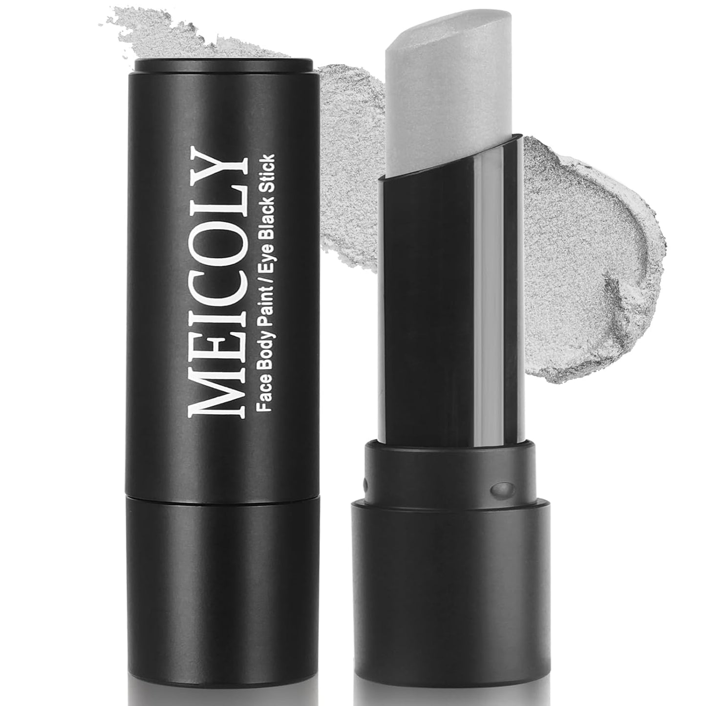 MEICOLY Silver Face Body Paint Stick for Halloween SFX Cosplay Tin Man Makeup,Silver Face Paint for Adults and Kids,Waterproof Eye Black Stick for Baseball Softball Football Lacrosse