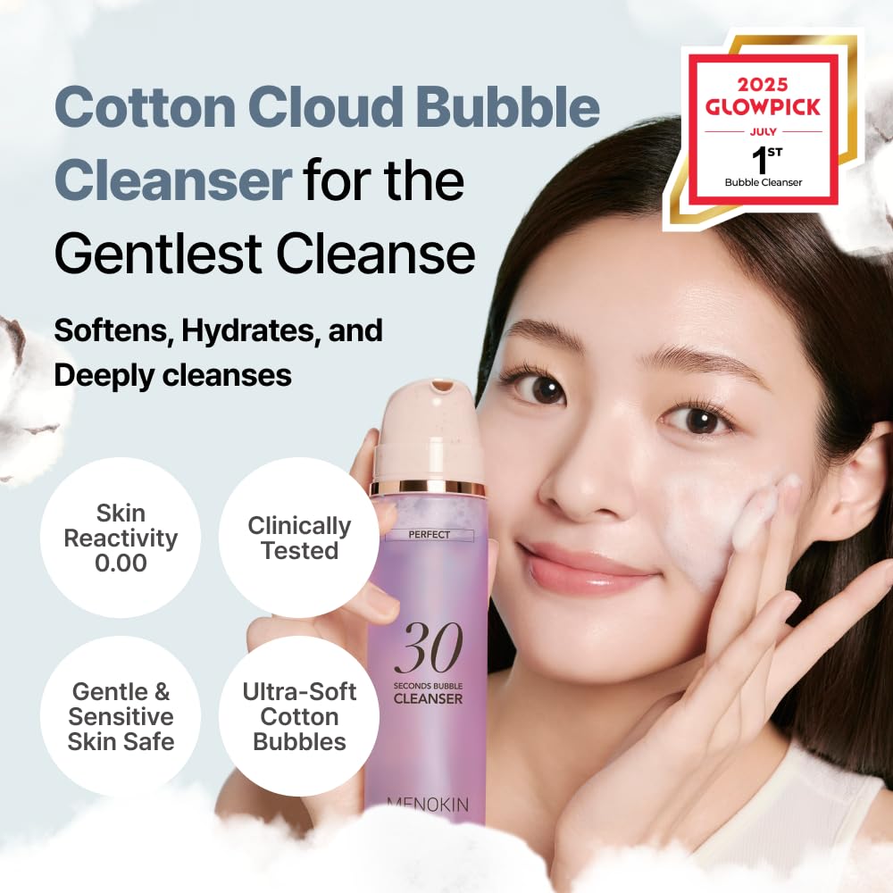 MENOKIN Cotton Cloud Bubble Cleanser [Perfect] EGF Skin Repair, Remove Impurities, Low pH for Sensitive Skin, Hydrating & Non-Stripping, Gentle Face Wash, Foaming bubbles, Korean Skincare 5.07 fl oz